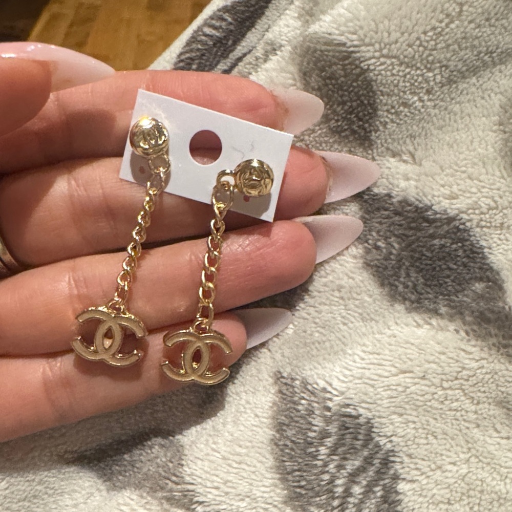 Gold-tone Double C Logo Drop Earrings - Women Jewelry